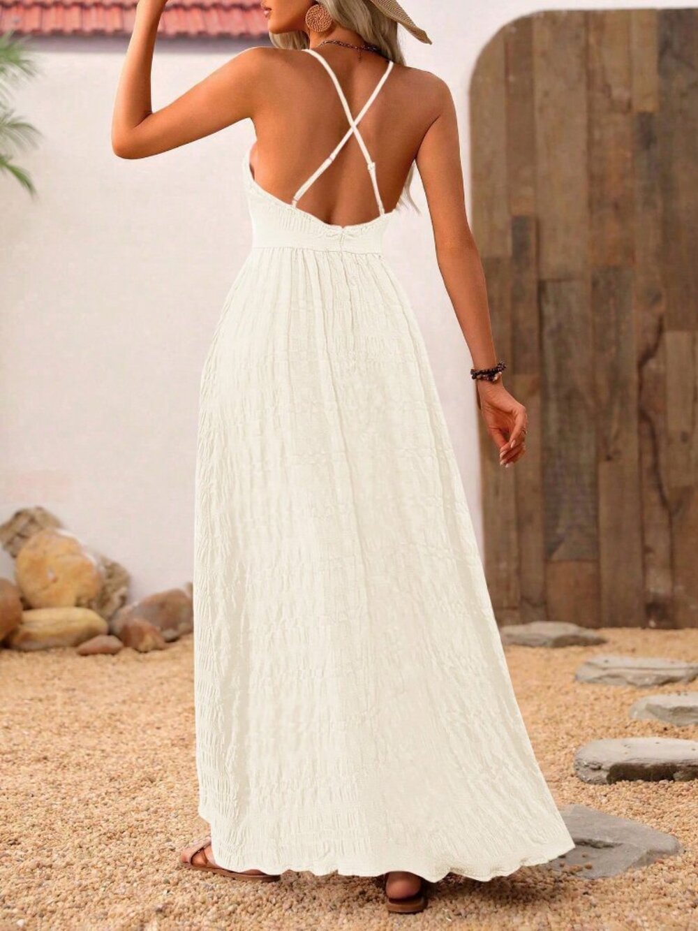 Apricot Women's Wrap Backless Vacation Casual Dress - Picture 2 of 3